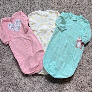 Carters fleece sleep sacks, set of 3; size 0-9 months.